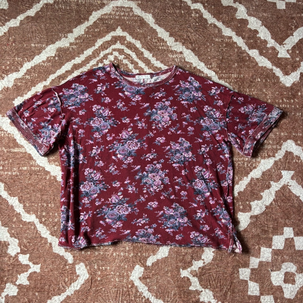 Free people Burgundy Floral flowy Top